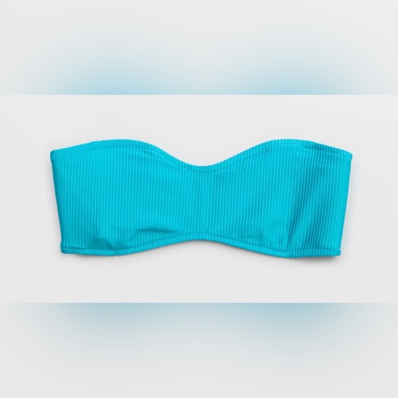 NWT Aerie Shine Rib Bandeau Bikini Top Removable Straps Barbados Blue - Size S - Picture 1 of 6